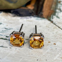 Deep Orange Citrine Double Claw Cushion Cut Studs
