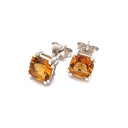 Deep Orange Citrine Double Claw Cushion Cut Studs