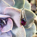 Deep Pink / Purple Oval Rhodalite and Diamond Drop Pendant
