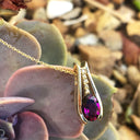 Deep Pink / Purple Oval Rhodalite and Diamond Drop Pendant