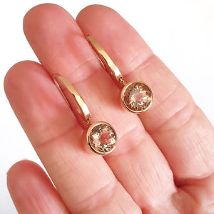 Deep Rose Gold Bezel Set Morganite Hooped Earrings