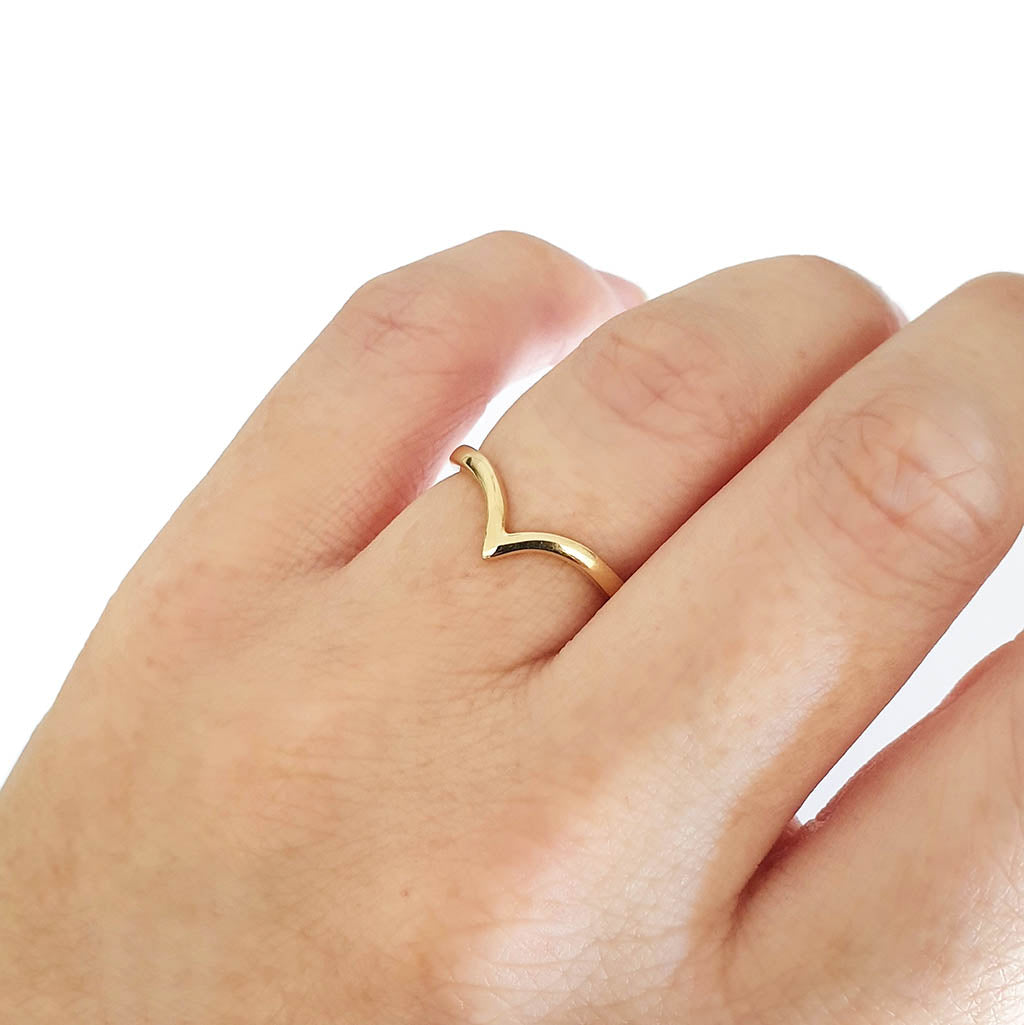 Deep V Yellow Gold Band Ring