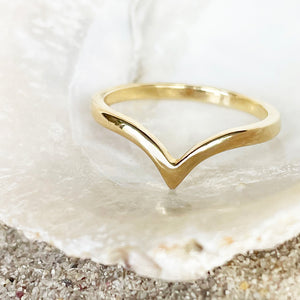 Deep V Yellow Gold Band Ring