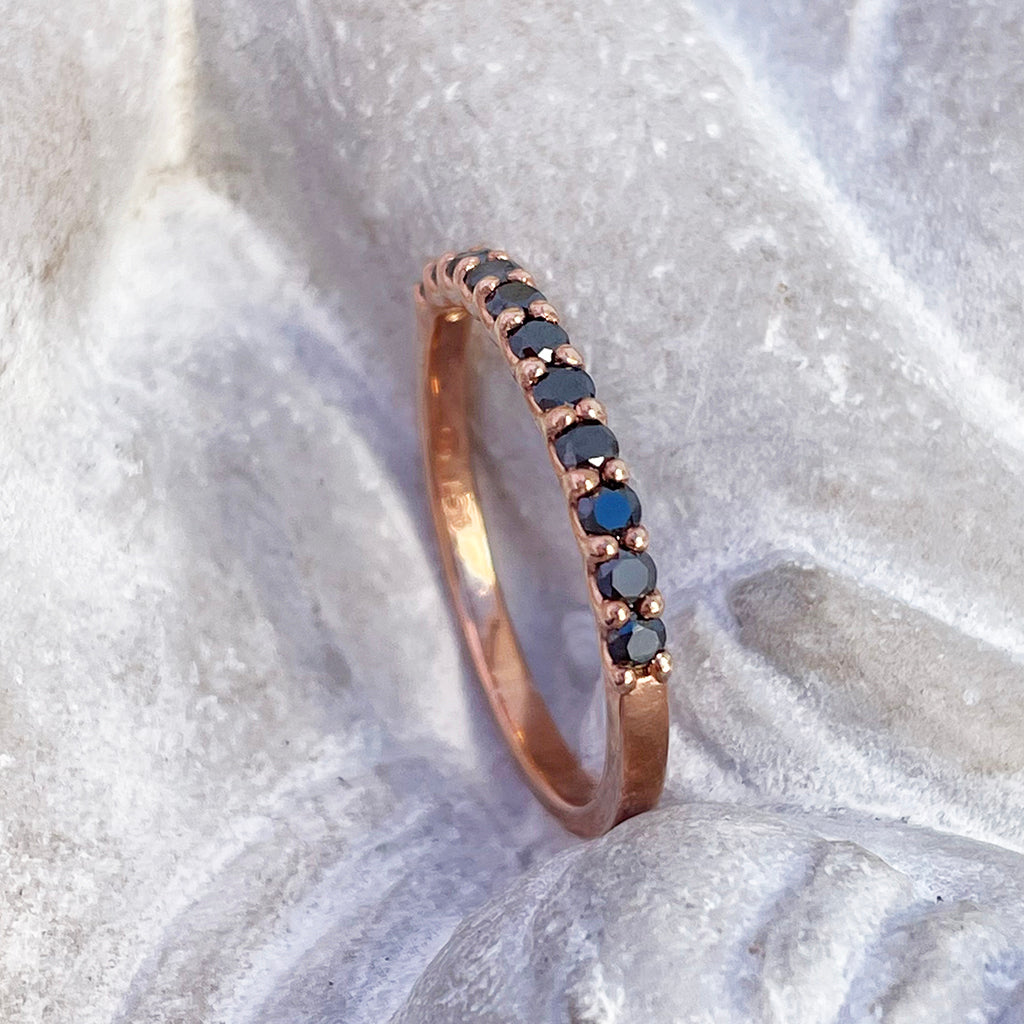 Delicate Eternity Styled Black Diamond and Rose Gold Ring