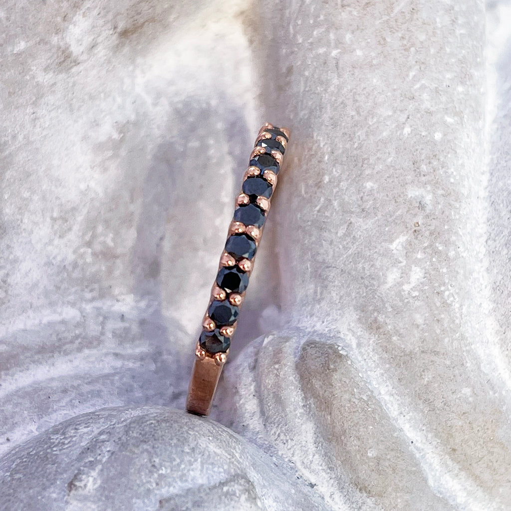 Delicate Eternity Styled Black Diamond and Rose Gold Ring