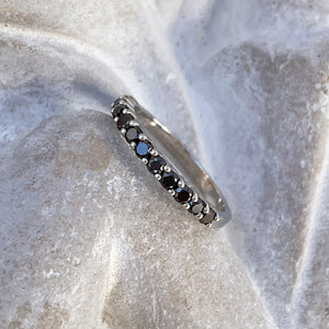 Delicate Eternity Styled Black Diamond and White Gold Ring