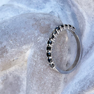 Delicate Eternity Styled Black Diamond and White Gold Ring