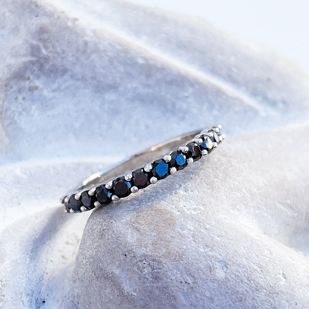 Delicate Eternity Styled Black Diamond and White Gold Ring