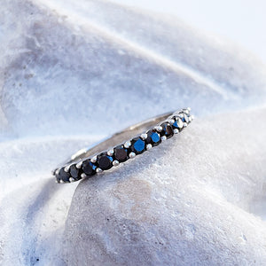Delicate Eternity Styled Black Diamond and White Gold Ring