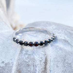 Delicate Eternity Styled Black Diamond and White Gold Ring