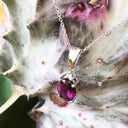 Delicate Four Claw Oval Grape Garnet and Diamond Pendant