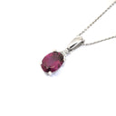  Delicate Four Claw Oval Grape Garnet and Diamond Pendant