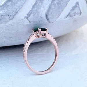 Delicate Oval Green Tourmaline with Diamond Band Ring