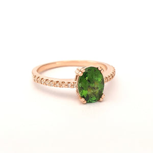 Delicate Oval Green Tourmaline with Diamond Band Ring