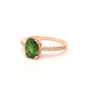 Delicate Oval Green Tourmaline with Diamond Band Ring