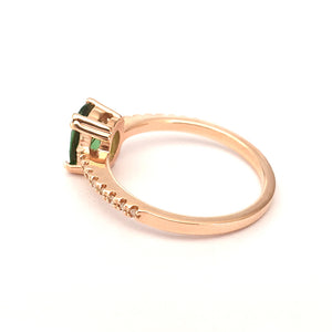 Delicate Oval Green Tourmaline with Diamond Band Ring