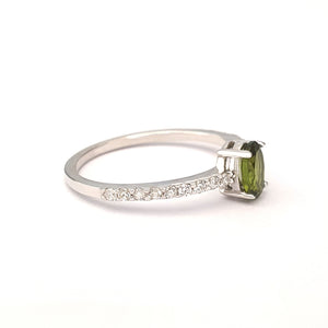 Petite Oval Green Tourmaline and Diamond White Gold Ring
