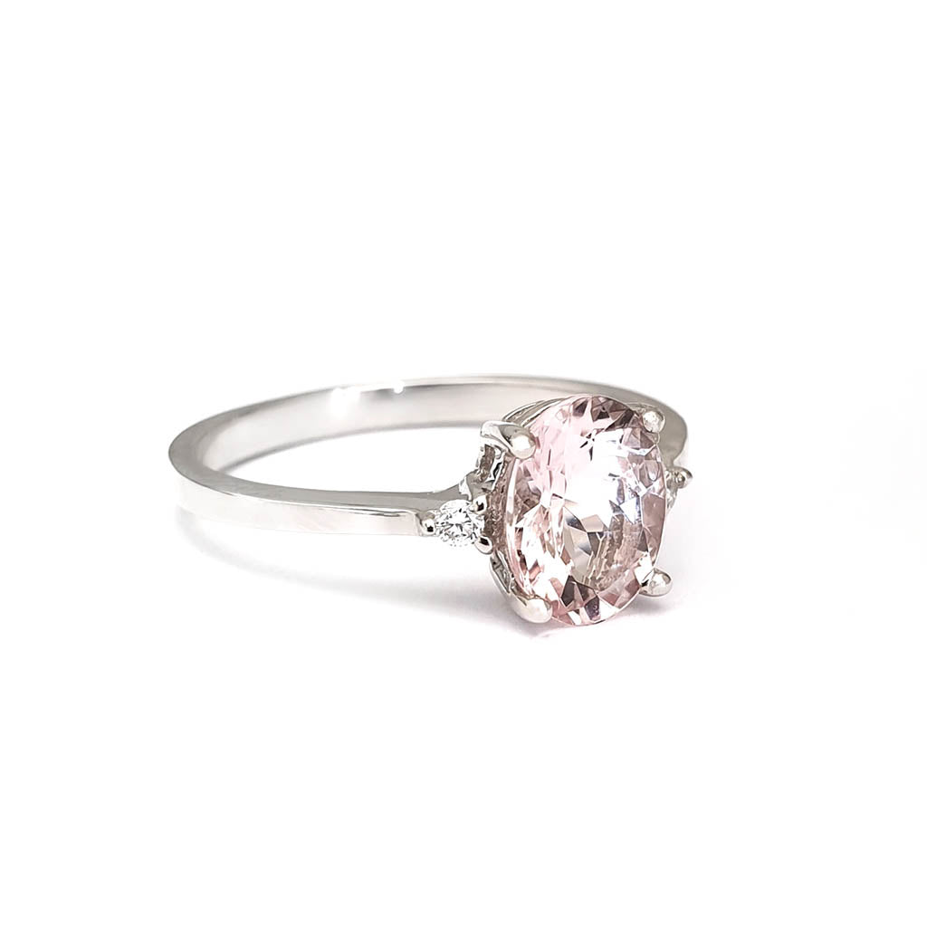Delicate Oval Pink Morganite and Diamond Accent Ring