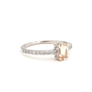 Delicate Peach Oval Morganite with Diamond Band Ring
