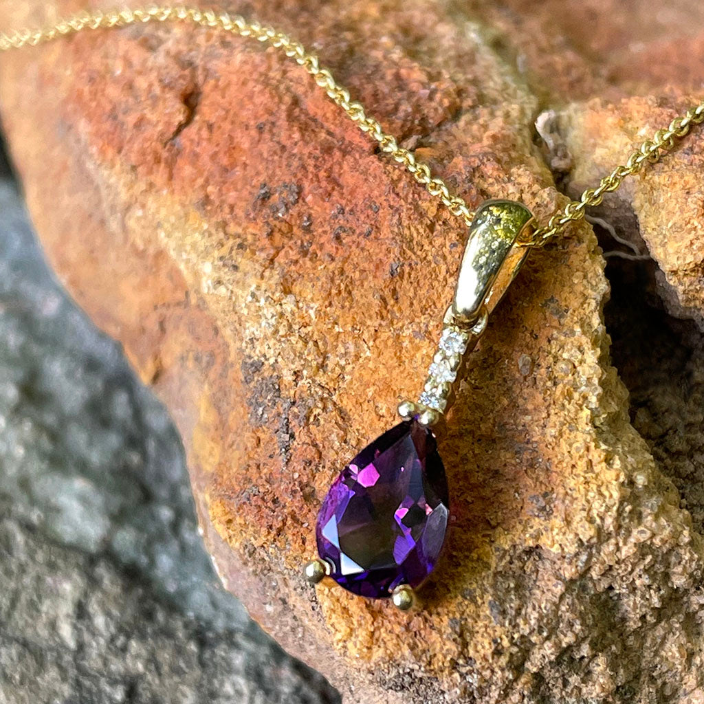 Delicate Pear Cut Amethyst with Accent Diamond Pendant