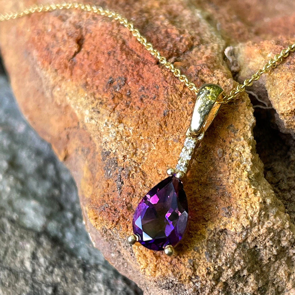 Delicate Pear Cut Amethyst with Accent Diamond Pendant