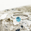 Delicate Solitaire Blue Topaz Four Claw White Gold Ring