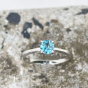 Delicate Solitaire Blue Topaz Four Claw White Gold Ring