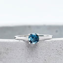 Delicate Solitaire London Blue Four Claw White Gold Ring