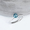 Delicate Solitaire London Blue Four Claw White Gold Ring