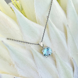 Delicate Solitaire Round Cut Aquamarine Pendant