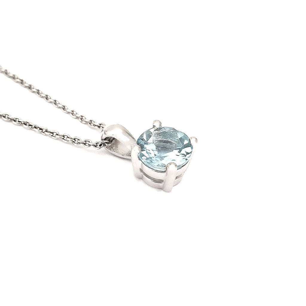 Delicate Solitaire Round Cut Aquamarine Pendant