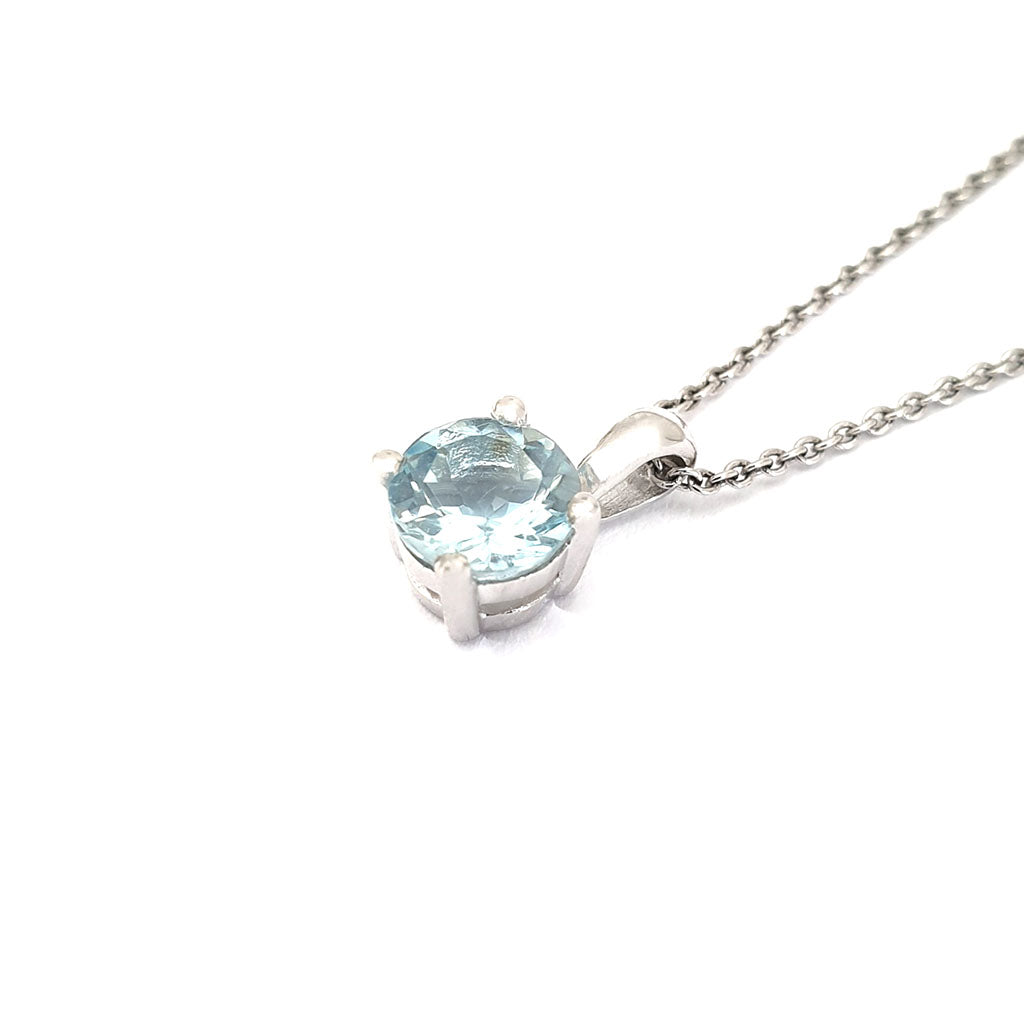 Delicate Solitaire Round Cut Aquamarine Pendant