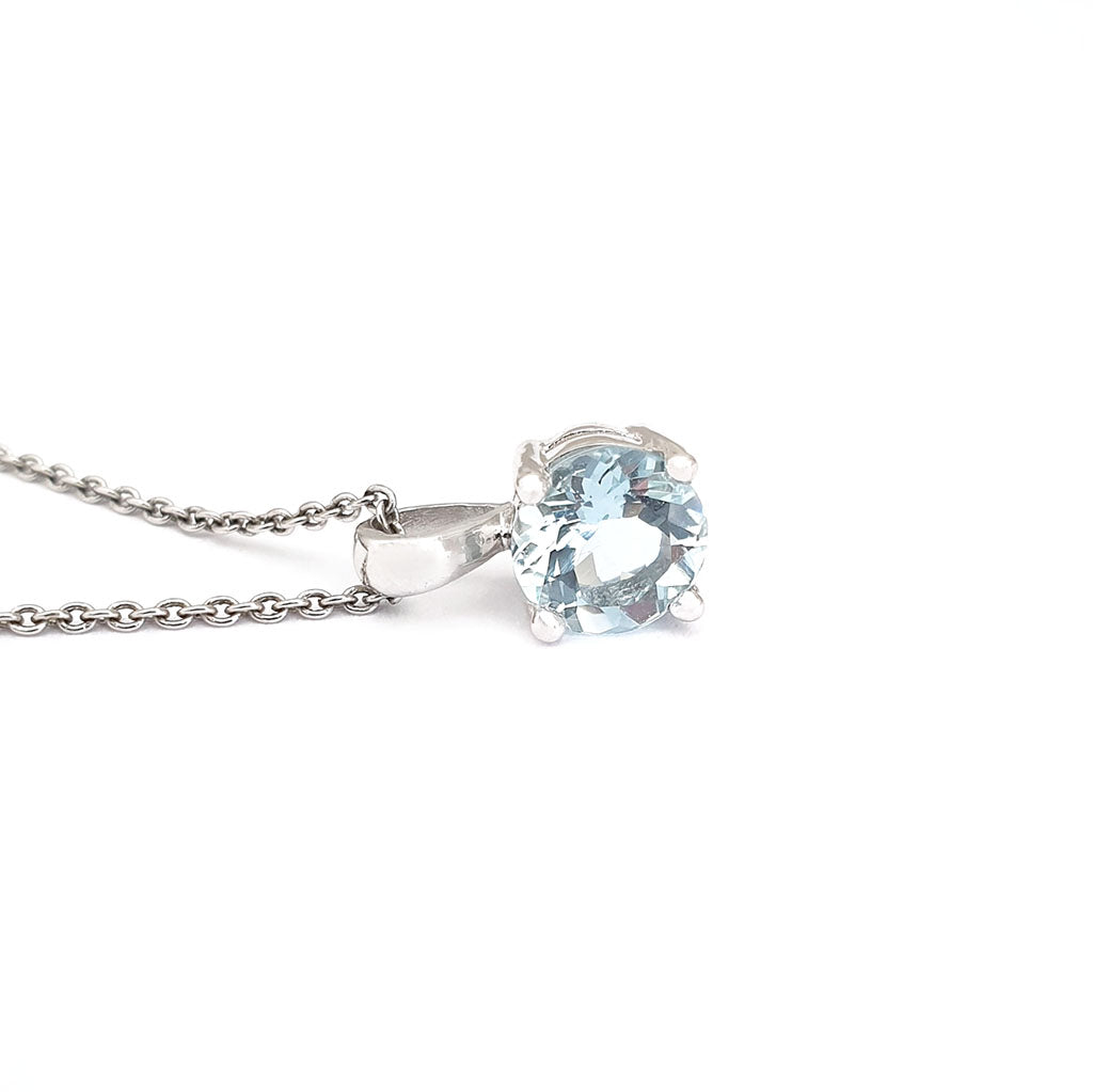 Delicate Solitaire Round Cut Aquamarine Pendant