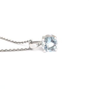 Delicate Solitaire Round Cut Aquamarine Pendant