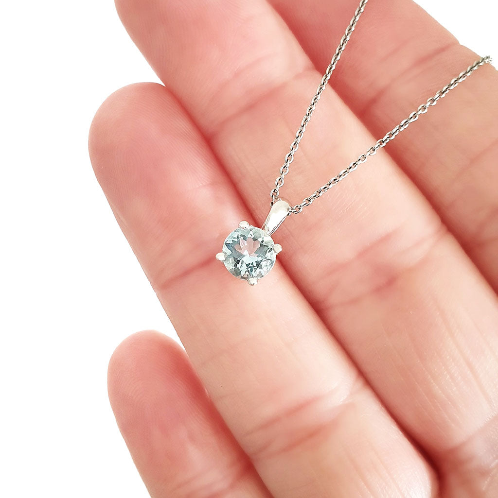 Delicate Solitaire Round Cut Aquamarine Pendant