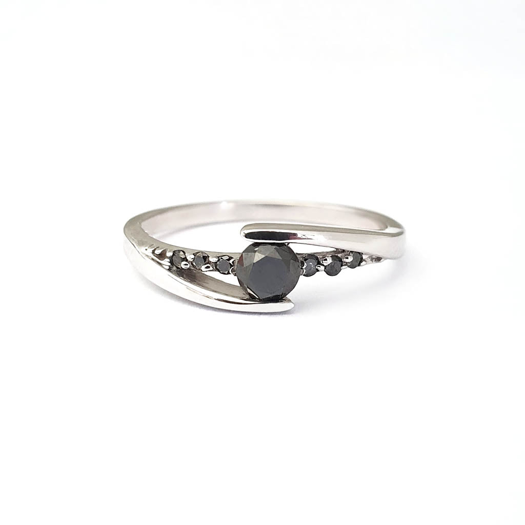 Delicate Split Shank Black Diamond Ring