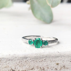 Delicate Trilogy Emerald and Diamond ring