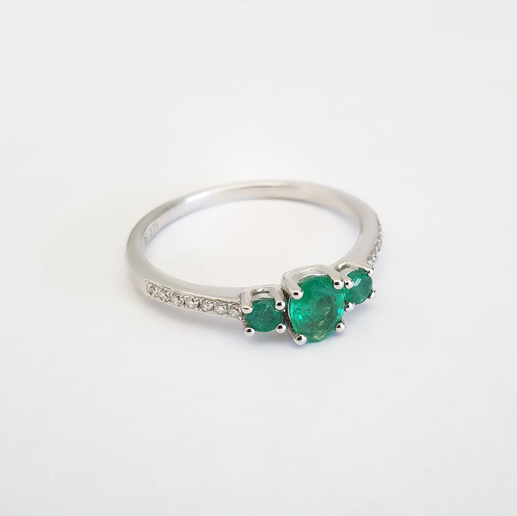 Delicate Trilogy Emerald and Diamond ring