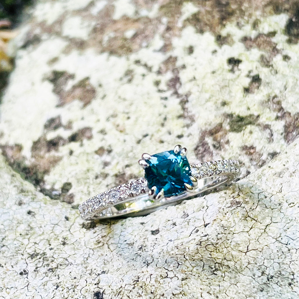 Delicious Double Claw Blue Topaz and Diamond Band Ring