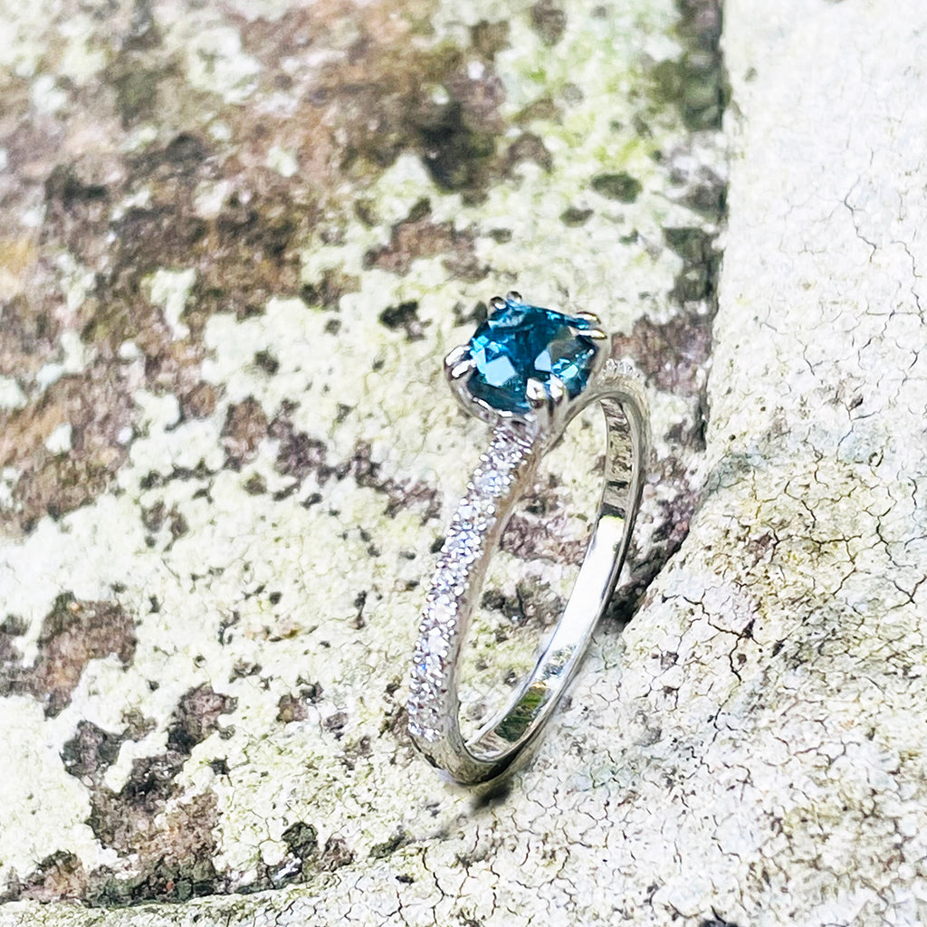 Delicious Double Claw Blue Topaz and Diamond Band Ring