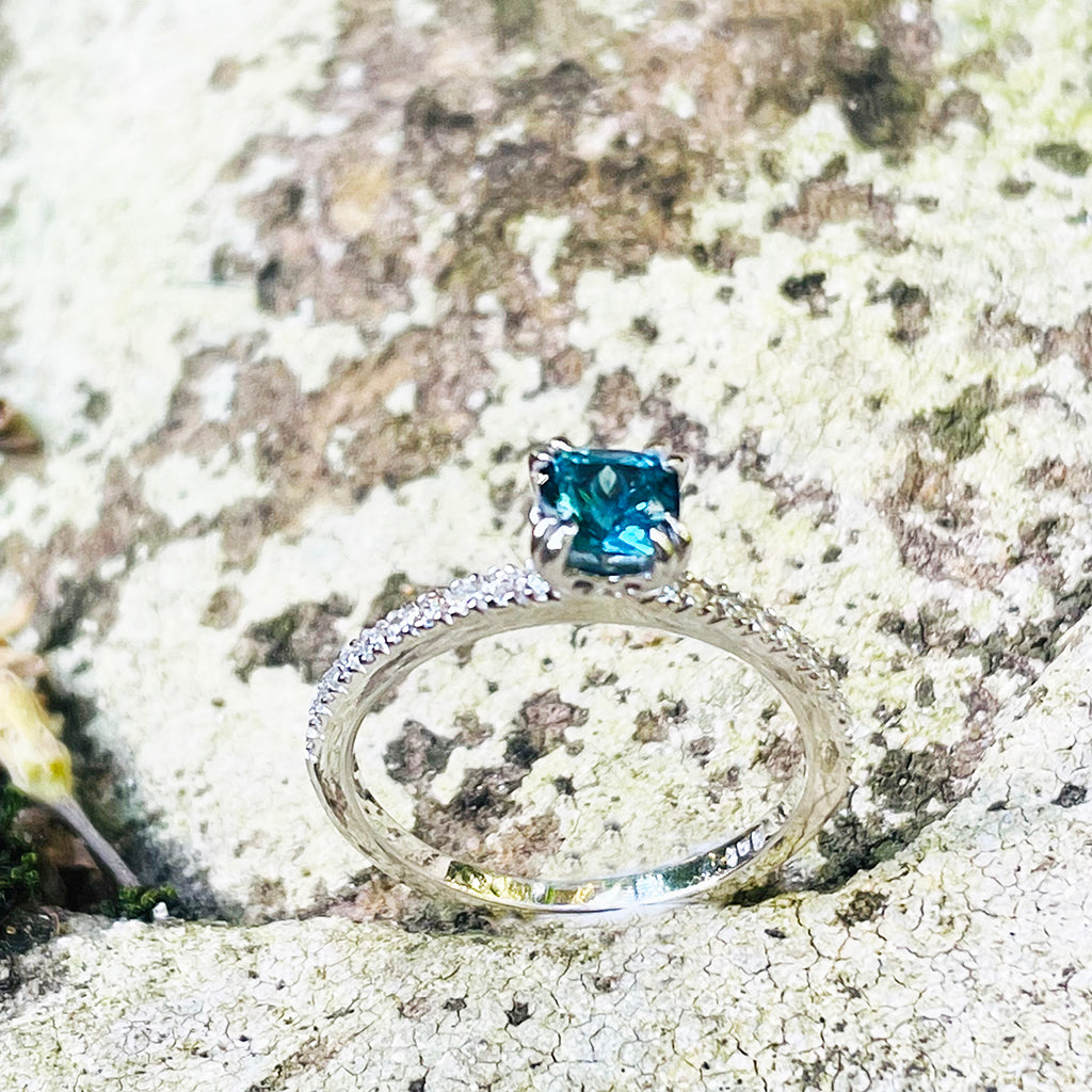 Delicious Double Claw Blue Topaz and Diamond Band Ring