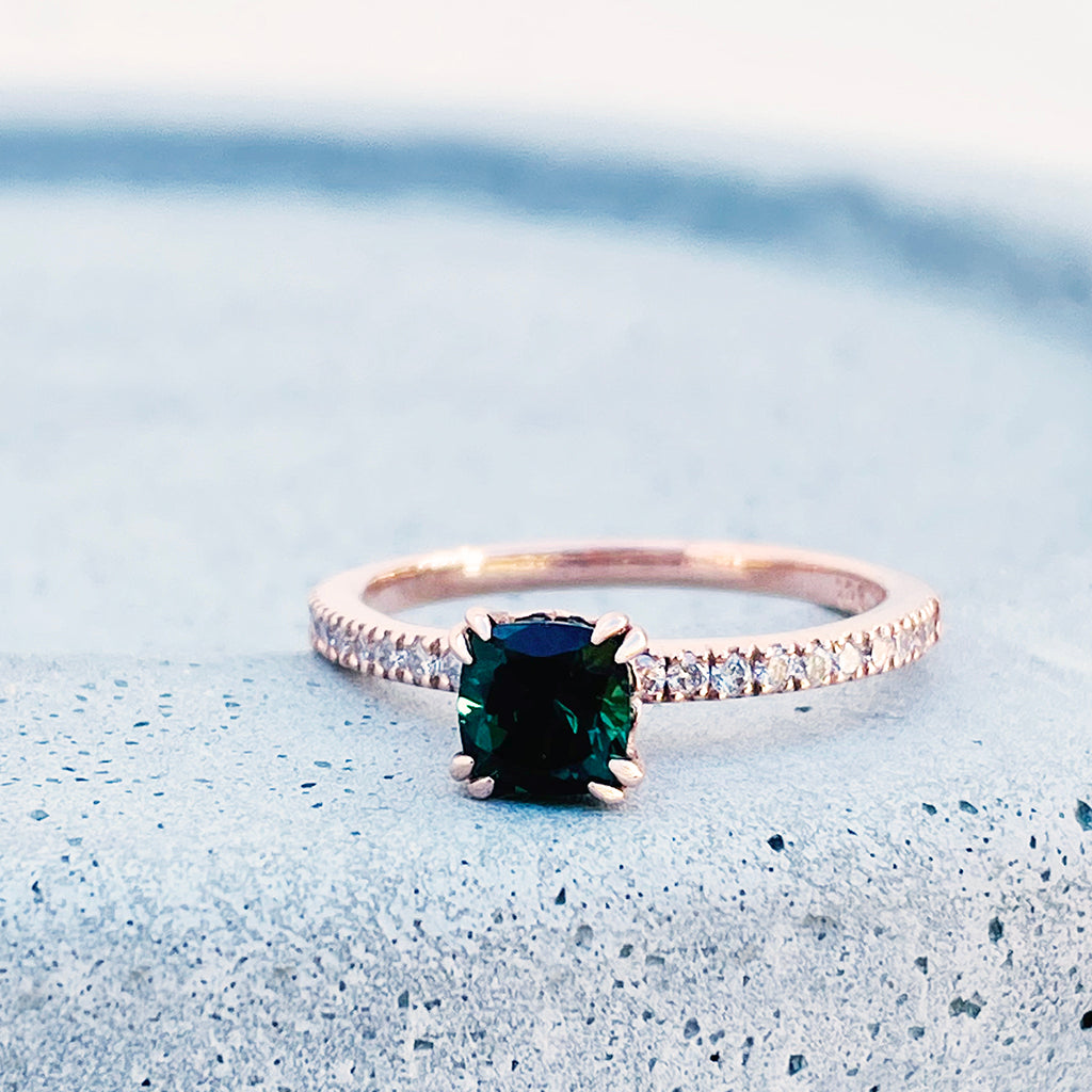 Delicious Double Claw Green Tourmaline and Diamond Band Ring