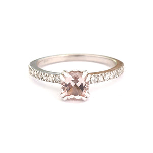 Delicious Double Claw Light Pink Morganite and Diamond Band Ring