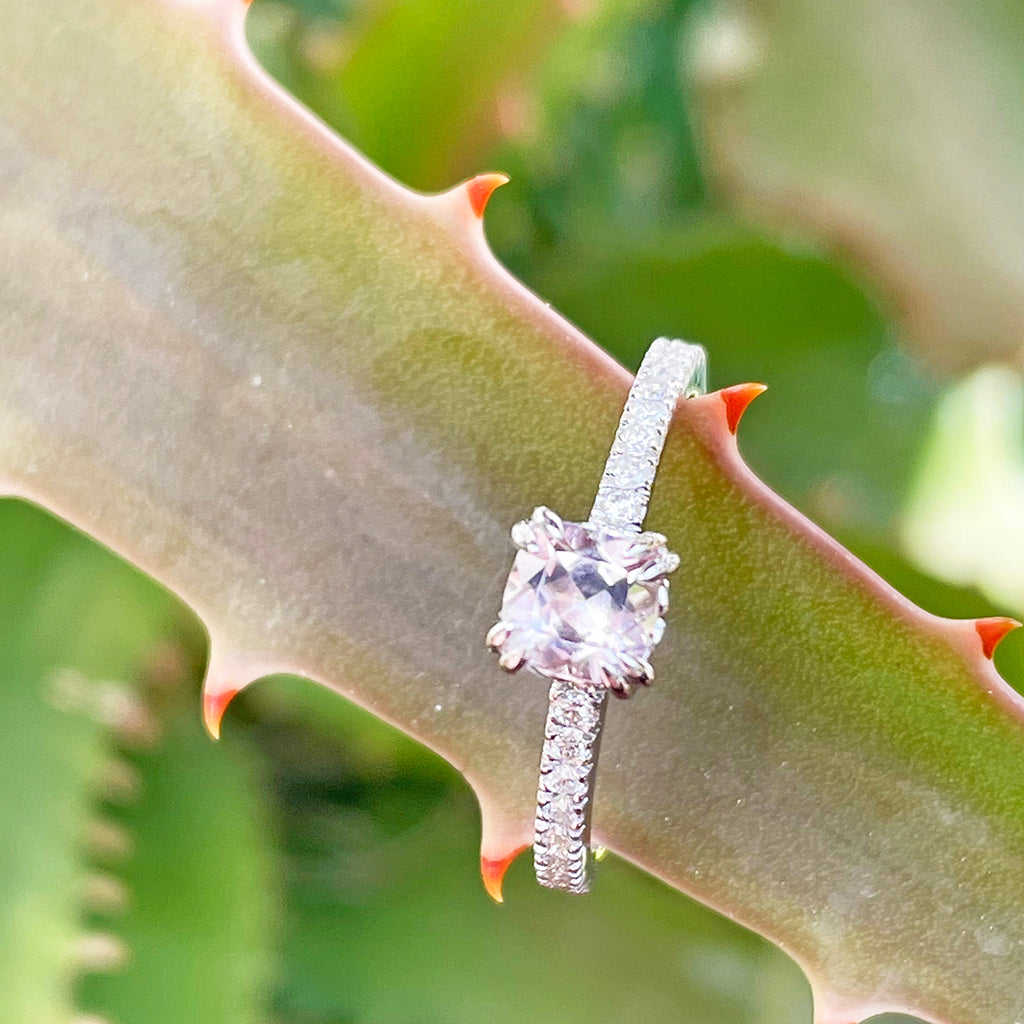 Delicious Double Claw Light Pink Morganite and Diamond Band Ring