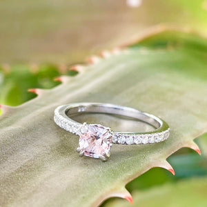 Delicious Double Claw Light Pink Morganite and Diamond Band Ring