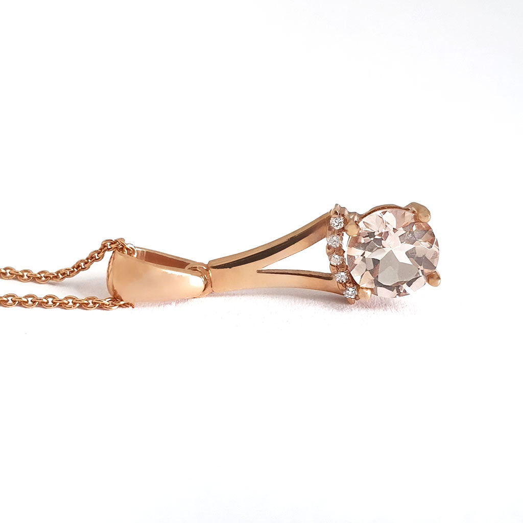 Diamond Crown Morganite Split Rose Gold Bale Pendant