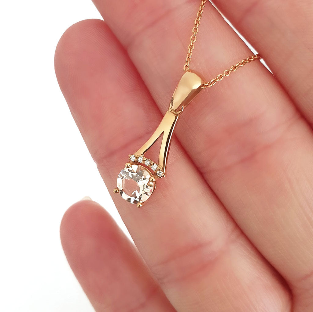 Diamond Crown Morganite Split Rose Gold Bale Pendant