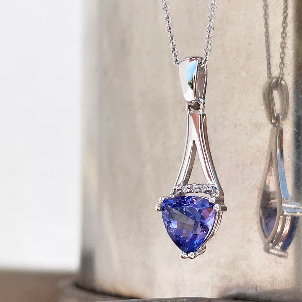 Diamond Crown Trilliant Tanzanite Split White Gold Bale Pendant