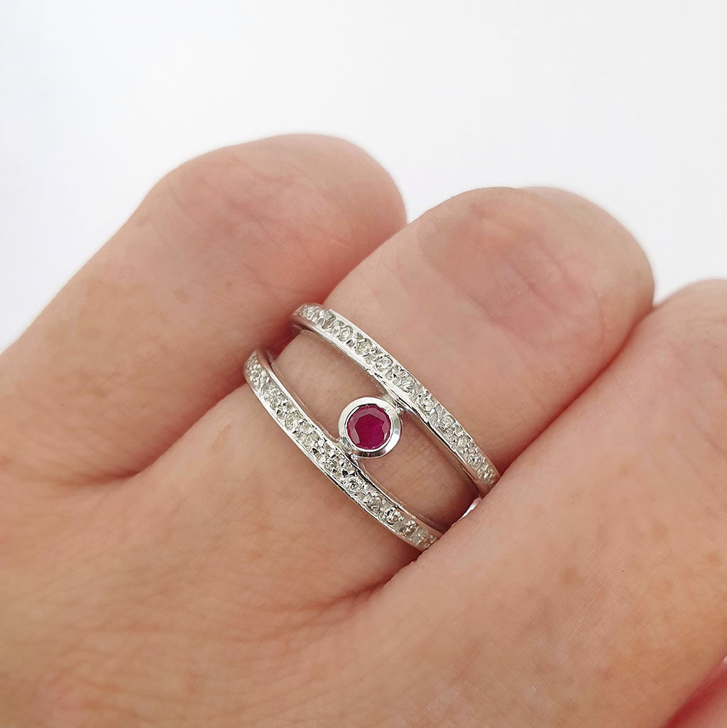 Diamond Encrusted Split Band Ruby Ring