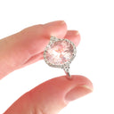 Diamond Halo Morganite Dress Ring With Trilogy Diamond Shoulder Highlight